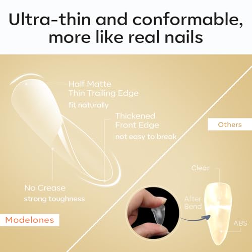 Modelones Medium Stiletto Half Matte Nail Tips 510pcs Pre-Etched Soft Clear Press On