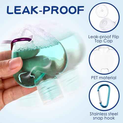 100 Pcs Traveling Bottles with Keychain 2oz Clear Keychain Bottle Plastic Empty Refillable Liquid Packing Container Squeeze Plastic with Lid for Liquid Cream (Heart)