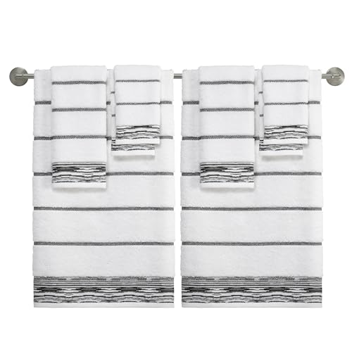 Nicole Miller - Washcloths, Soft & Absorbent Cotton Towels, Dorm Room Essentials, Set of 4 (Sydney Collection, White/Black)
