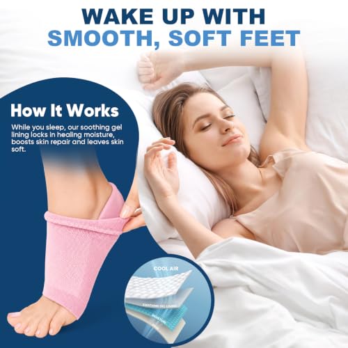 OKbutler Pink Moisturizing Heel Socks for Cracked Heel Treatment - 2 Pairs