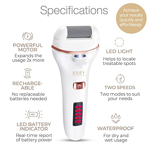 Essy Rechargeable Electric Foot File with 5 Rollers – Waterproof & Safe