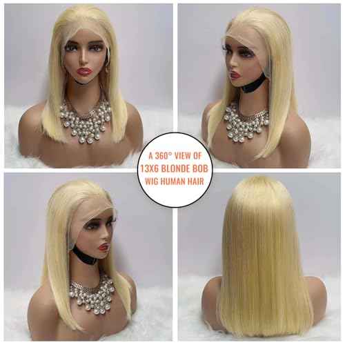 613 Blonde HD Bob Lace Front Wigs - Human Hair, 12 Inch Pre Plucked, Glueless