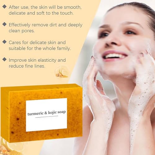 Lemon Turmeric Kojic Soap, Lemon Turmeric Kojic Soap Bar for Face & Body - Jabon De Curcuma, Natural Handmade Deep Cleansing & Exfoliating Soaps Bar Moisturizing Skin Care