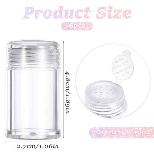 6 Pcs Clear Plastic Loose Powder Bottle Glitter Powder Bottle Baby Powder Container with 12 Holes Sifter and Lids Loose Powder Containers 10 ml Travel Powder Container