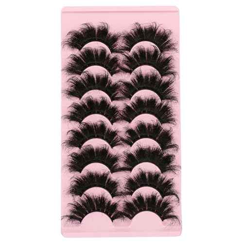 Gmagictobo False Eyelashes Dramatic 25MM Lashes 3D Faux Mink Lashes Wispy Pack Long Thick Volume Soft Strips False Lashes 8 Pairs Multipack