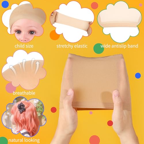 Kids Light Brown Wig Cap 4-Pack - Stretchy Nylon Stocking Caps for Halloween & Cosplay