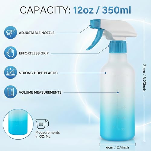 12oz Refillable Spray Bottles 2 Pack - Adjustable Mist & Stream