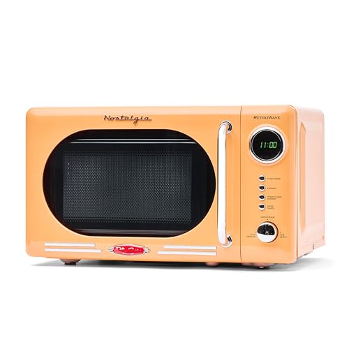 Nostalgia Retro Compact Countertop Microwave Oven - 0.7 Cu. Ft. - 700-Watts with LED Digital Display - Child Lock - Easy Clean Interior - Orange