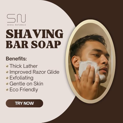 Seoul Naturals Unisex Shaving Kit, Unscented Soap Bar, Aftershave Lotion, and Hair & Beard Balm, 3-Piece Set, k beauty