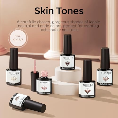 Modelones Nude Pink Gel Nail Polish Set - 6 Neutral Shades, Natural Glow Variation