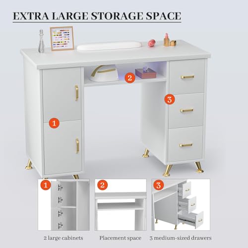 Nail Tech Desk with Storage – White Manicure Table