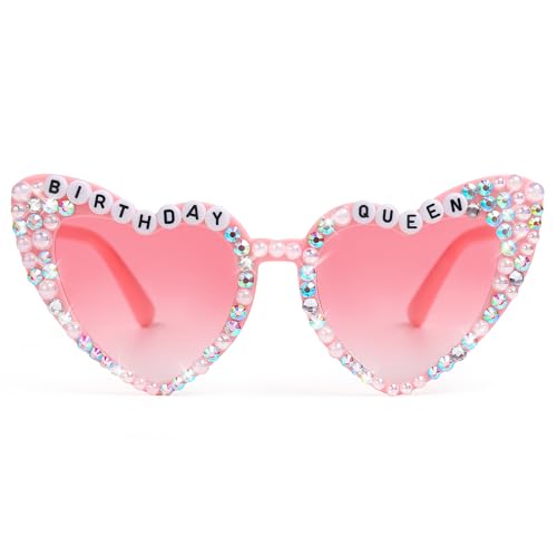 Etercycle Heart Sunglasses for Women - Birthday Queen Rhinestone Glasses