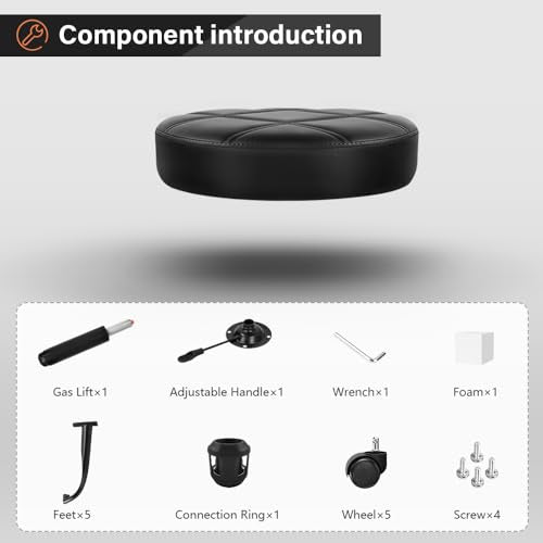 KKTONER Rolling Stool Chair, Height Adjustable PU Leather (Black)