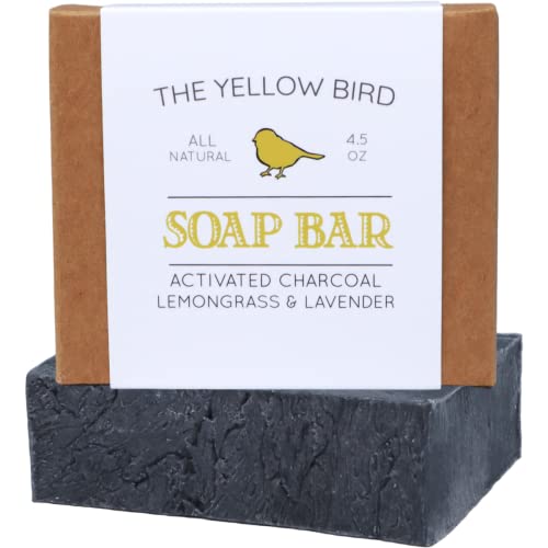 The Yellow Bird Natural Charcoal Soap Bar for Face, Body, Acne, and Sensitive Skin