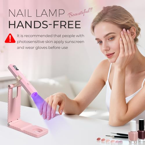 MLGiroa Pink UV Nail Lamp with Stand - Foldable Handheld Flash Cure 20s/60s
