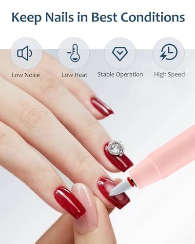 LAIKME Cordless Electric Nail Drill Kit with 6 Bits for Manicure & Gel Polish Removal