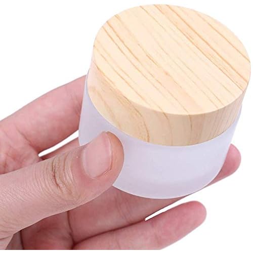 8 Pack 50 Gram/50 ml Round Empty Jars Frosted Glass Bottle Cosmetic Cream Jar Wood Grain Lid Cosmetic Container Glass Cream Box Refillable Lotion Cream Pot Jars for Makeup Lip Balm Eyeshadow