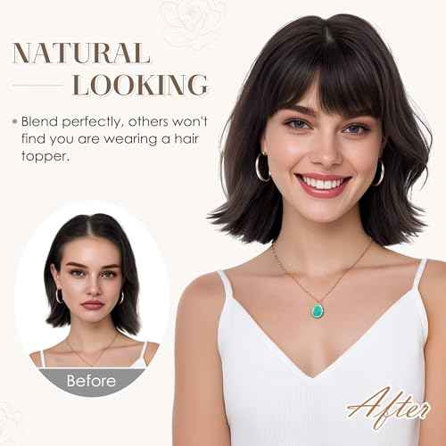 S-noilite Human Hair Toppers for Women with Bangs 100% Real Human Hairpiece 5"x3" Clip in Silk Base Topper Piece Cover Thinning Fine Hair 6 inch Chocolate Brown