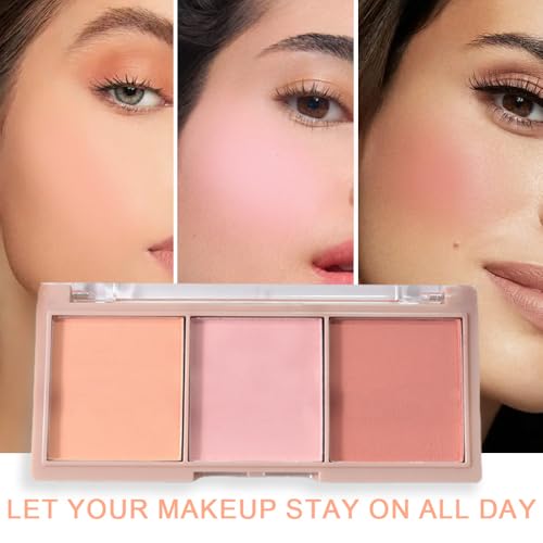 HHLTOH 3-Color Matte Blush Palette with Brush - Contour & Bronzer Makeup Set