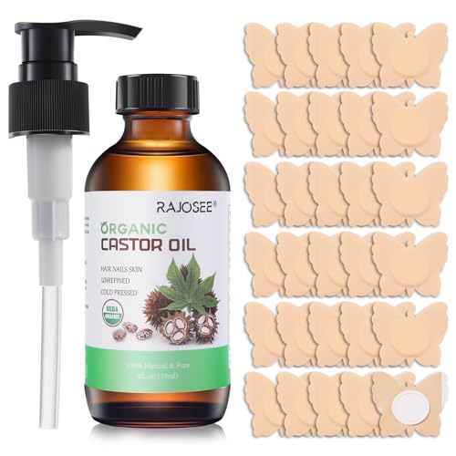 30Pcs Castor Oil Belly Button Patch, Butterfly Design, Highly Absorbent Cotton Castor Oil Pack Wrap Self Adhesive (Oil Not Included) (Beige Butterfly with Oil)