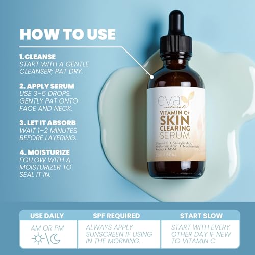 Vitamin C Serum for Face with Retinol & Salicylic Acid ? Skin Clearing Acne Spot Treatment with Niacinamide, Hyaluronic Acid, MSM ? Anti-Aging Facial Serum for Dark Spots and Blemishes, 2 Fl Oz