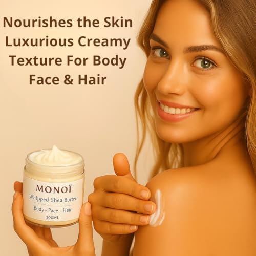 AMDM Whipped Shea Butter with Tahitian Monoi - Tropical Moisturizing Body Butter for Skin & Hair | Lightweight & Non-Greasy, Enhances Glow & Softness | 6.76 oz Jar
