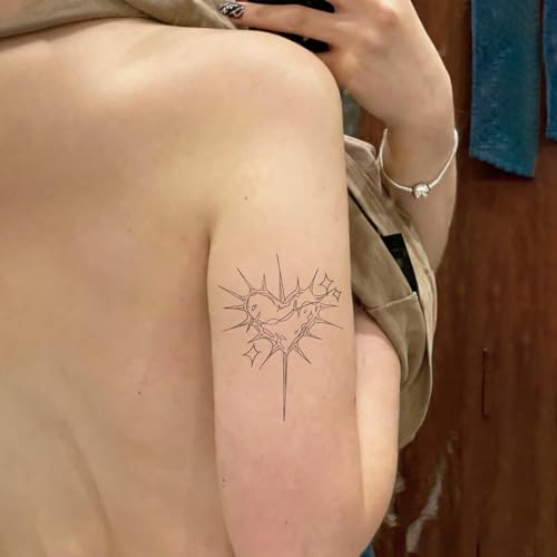Cyber Heart Temporary Tattoo Set – Liquid Metal Thorn & Starburst, 7–14 Days