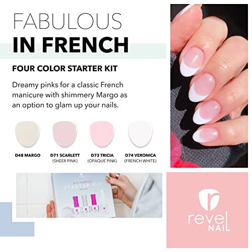 Revel Nail Dip Powder Starter Kit - 4-Color French Manicure Set with Liquids