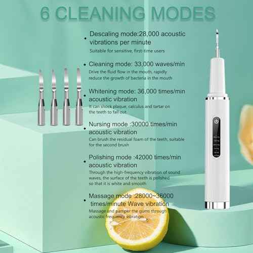Professional Plaque Remover for Teeth, Teeth Cleaner Tool with Intelligent and Secure Sensor Technology, 4 Replaceable Heads 5 Modes, OLED Light & Oral Mirror, Rechargeable Teeth Cleaning Kit For Home