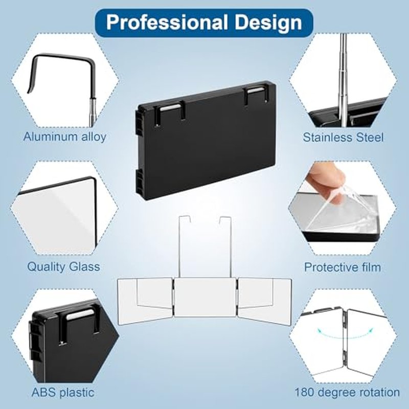 3-Way Mirror for Self Hair Cutting - 360° View Tri Fold Barber