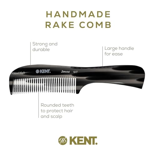 Kent 10T Graphite and Tortoise Large Detangler Comb, Handmade Wide Tooth Comb for Curly Hair, Detangling Combs For Wet and Dry Hair, Combs for Thick Hair, Saw-Cut and Hand Polished Made in England