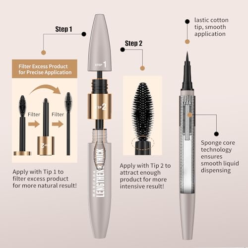 2-in-1 Mascara & Eyeliner Set, 24HR Waterproof Black
