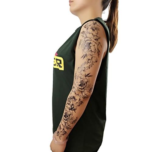 DaLin 4 Sheets Black Flower Temporary Tattoos Fake Tattoos for Women (Peony Flower)