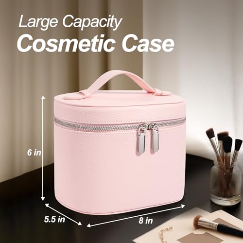 Cosmetic Case, Leather Makeup Bag, Portable Handheld Makeup Case, Detachable Compartments