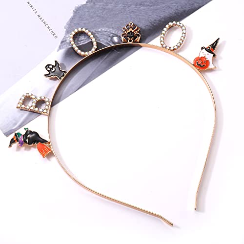 PHALIN Halloween Headbands Rhinestone Ghost Pumpkin Boo Hairbands for Women Costume Party Hair Accessory Gifts (AB Color)