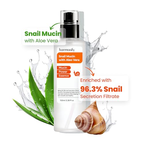 Snail Mucin Serum for Face with Aloe Vera, 96,3% Snail Secretion Filtrate Repairing Essence, Korean Skin Care Hydrating Facial Serum, Personal & Skin Care, 3.38 fl.oz