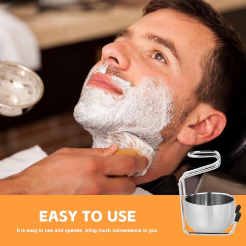 2 in 1 Shave Cup with Stand Holder Set Stainless Steel Shaving Bowl with Shaving Stand Brush Holder Set Razor Brush Bowl Grooming Tool for Men Beard Care and Cleaning