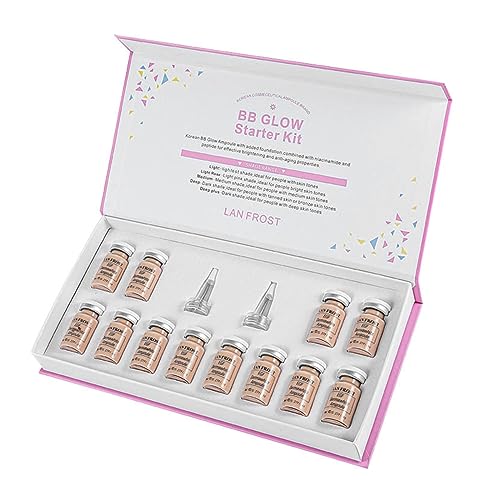 BB Facial Glow Serum Starter Kit Hyaluronic Acid Essence Foundation Skin Care Kit 0.27oz 12 Vials, Combined With Niacinamide and Peptides To Brighten Skin Tone Anti-Aging Foundation Light Rose #3