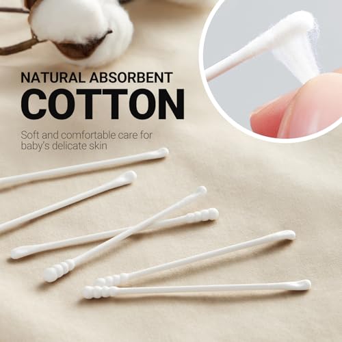 SEEDNUR Organic Baby Cotton Swabs - 400 Pcs Dual-Tip Ear Cleaners