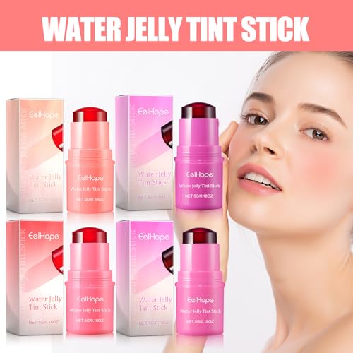 Milk Jelly Blush Stick, Lip and Cheek Makeup Cooling Water Jelly Tint,Vegan & Cruelty Free. (Red)