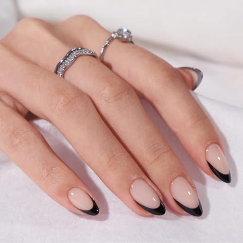 BTArtbox Halloween French Tip Almond Press On Nails Kit - Black A1