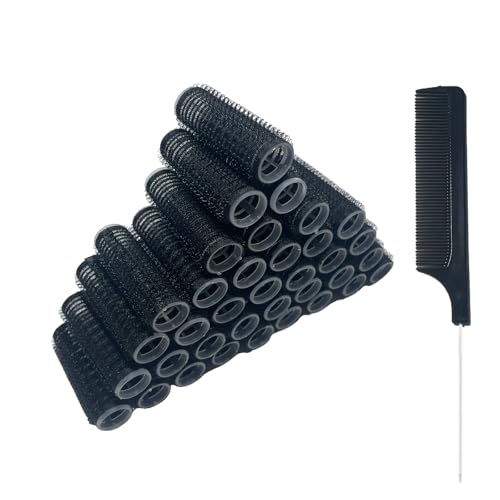 36-Piece Heatless Hair Rollers with Rat Tail Comb - Black