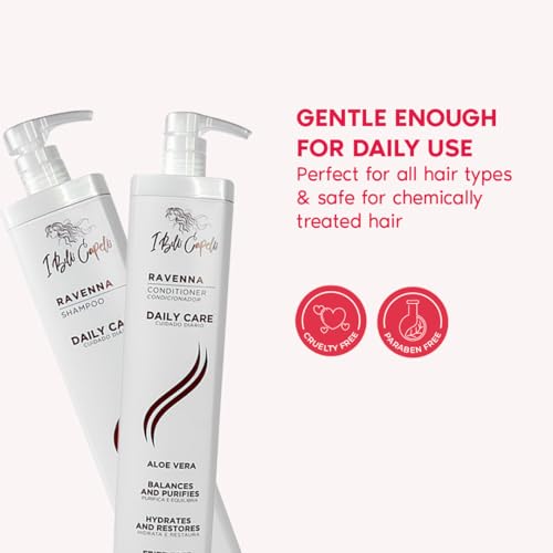 I Belli Capelli Ravenna Aloe Vera Shampoo & Conditioner Set ? Sulfate & Paraben-Free, Deep Moisture, Breakage Reduction for Dry, Damaged & All Hair Types, 2¡¿1L (33.8 fl oz each)