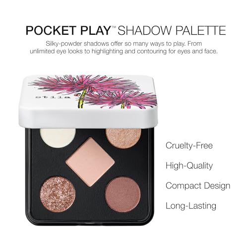 stila Pocket Play¢â Eye Shadow Palette | 5 Silky Powder Shades for Eyes, Face, Highlight & Contour | Compact, Travel-Friendly, Blendable Formula | Matte & Shimmer, Neutral & Bold Tones