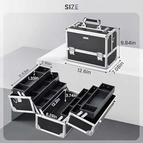 FRENESSA Makeup Train Case 12.6" Large Cosmetic Organizer with 6 Trays