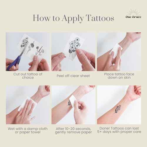 One Grace Mini Black Flower Temporary Tattoos - Realistic Long Lasting Waterproof Tiny Tattoos - Cute Floral Bouquet Wild Plants Small Tattoos for Women and Men