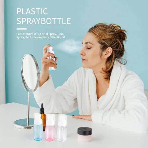 27 Pcs Travel Spray Bottle 60ml/2oz Leak Proof Fine Mist Spray Bottles Empty Mini Makeup Face Spray Bottle Clear Refillable Travel Containers for Perfume Cosmetic Essential Oil, 3 Color(360pcs Labels)