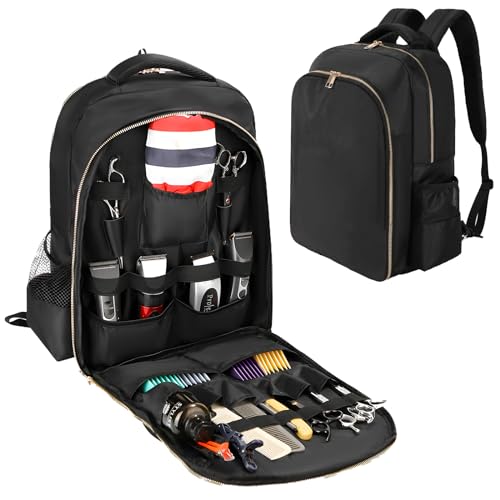 Barber Travel Backpack (Black, 17.7 x 12.6 x 7.5 inches), Air Cushion Design, Waterproof, High Capacity for Clippers and Supplies