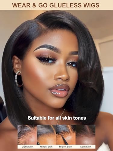 Sunber 8-Inch Layered Bob Wig with Side Swept Bangs - Glueless HD Lace Front