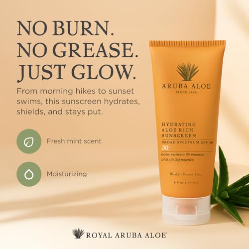 Aruba Aloe Hydrating Aloe Rich Sunscreen SPF 30 - Broad-Spectrum UVA/UVB Sunblock Lotion - Lightweight, Water-Resistant, Non-Greasy Sun Protection for Face and Body - 2 oz